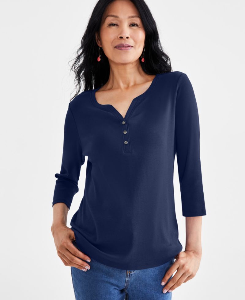 Plus Size 3/4-Sleeve Henley Tee