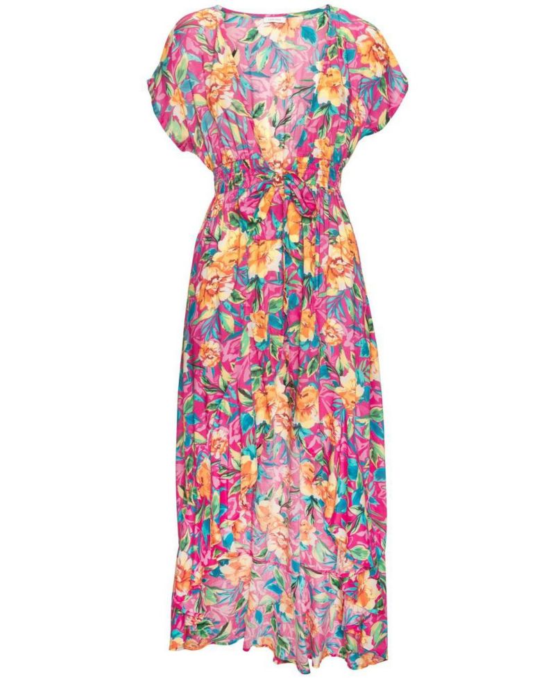 Women's Floral Print Flounce Hem Ruffle-Trim Swim Cover-Up
