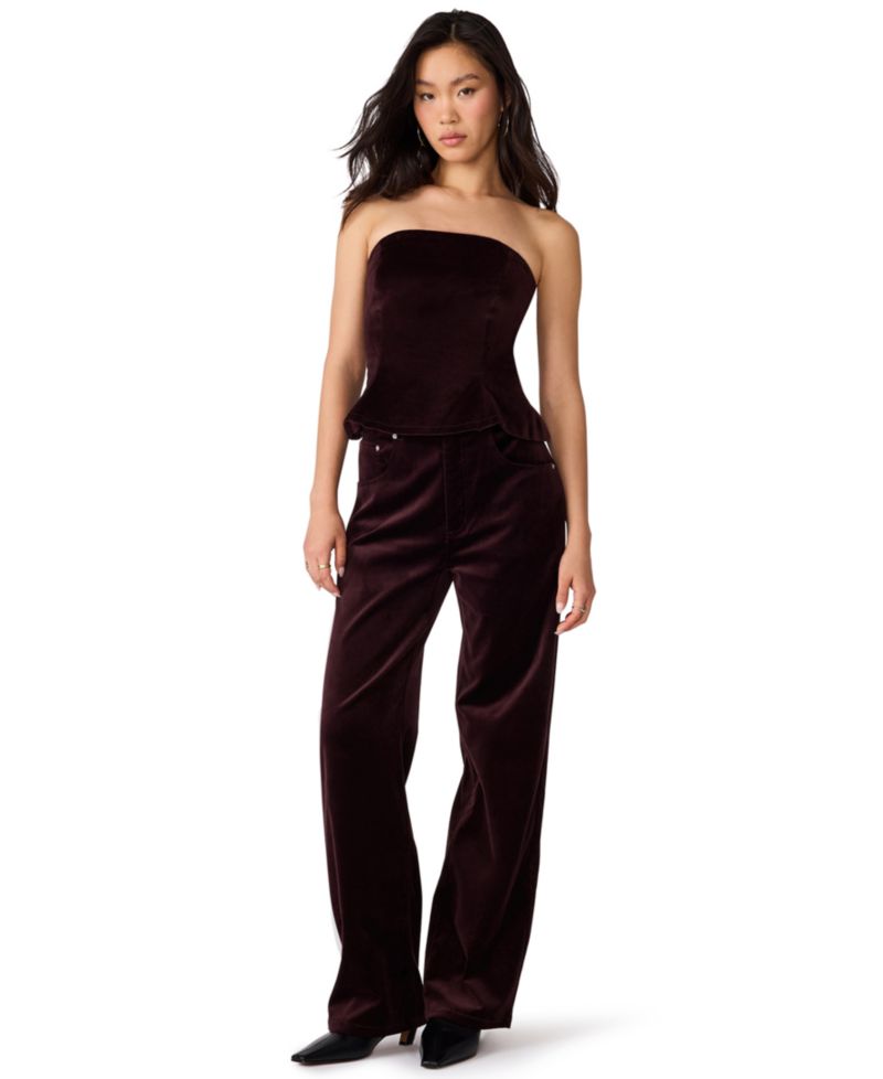 Women's Dawnette Strapless Velvet Peplum Top