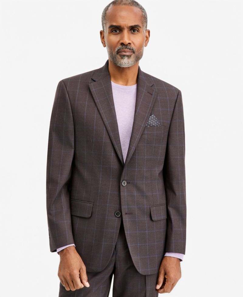 Men's Classic-Fit Brown & Blue Check Suit Separate Jacket