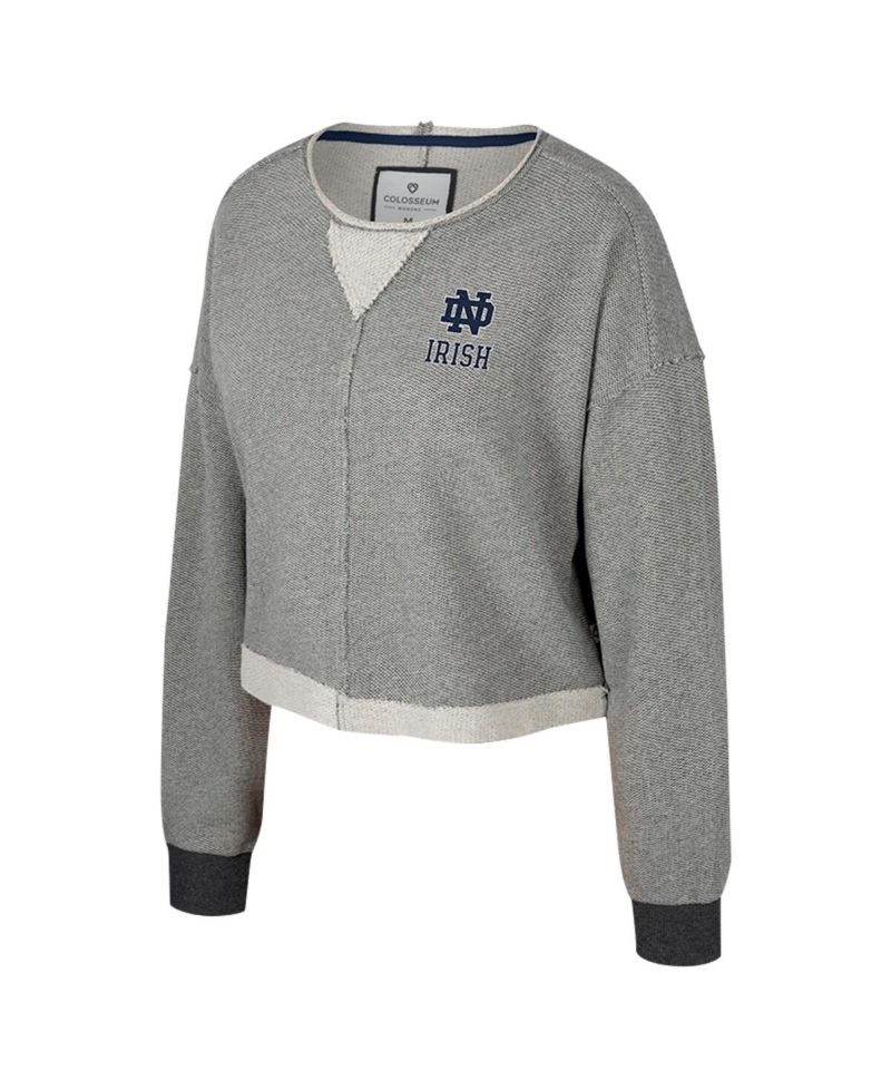 Women's Charcoal Notre Dame Fighting Irish Magnum Scoop Neck Cropped Pullover Sweatshirt