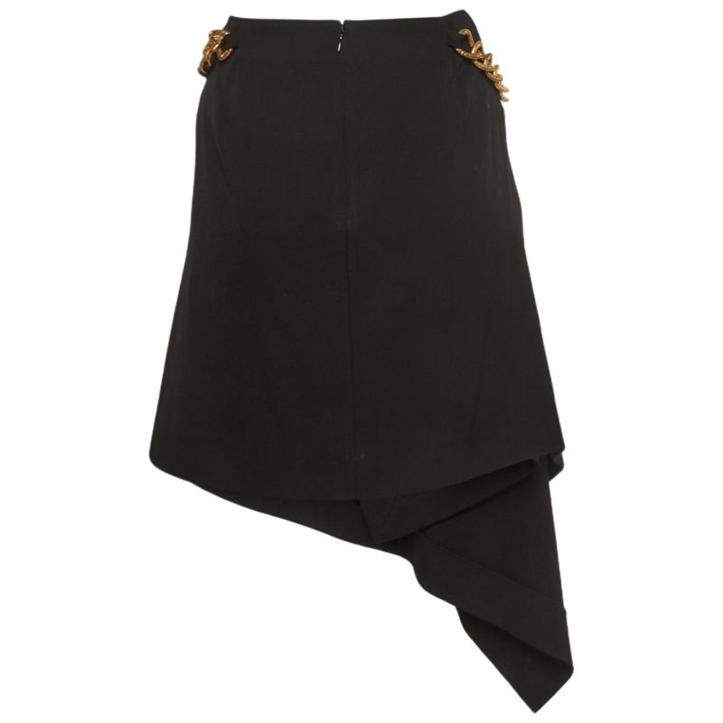 Women's Black Chain Belted Gabardine Asymmetrical Mini Skirt