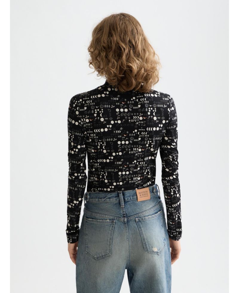 Women's All Over Printed Mock Neck Long Sleeve T-shirt