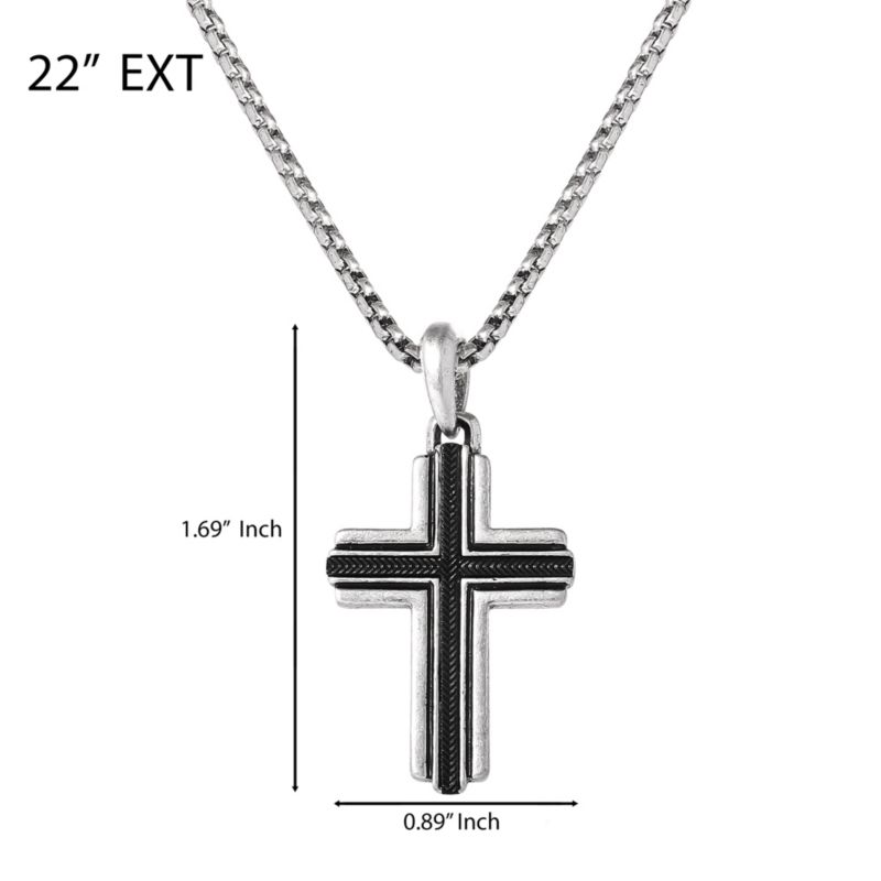 Stainless Steel Cross Necklace for Men 22", Two-Tone Pendant Necklace, Cross Jewelry