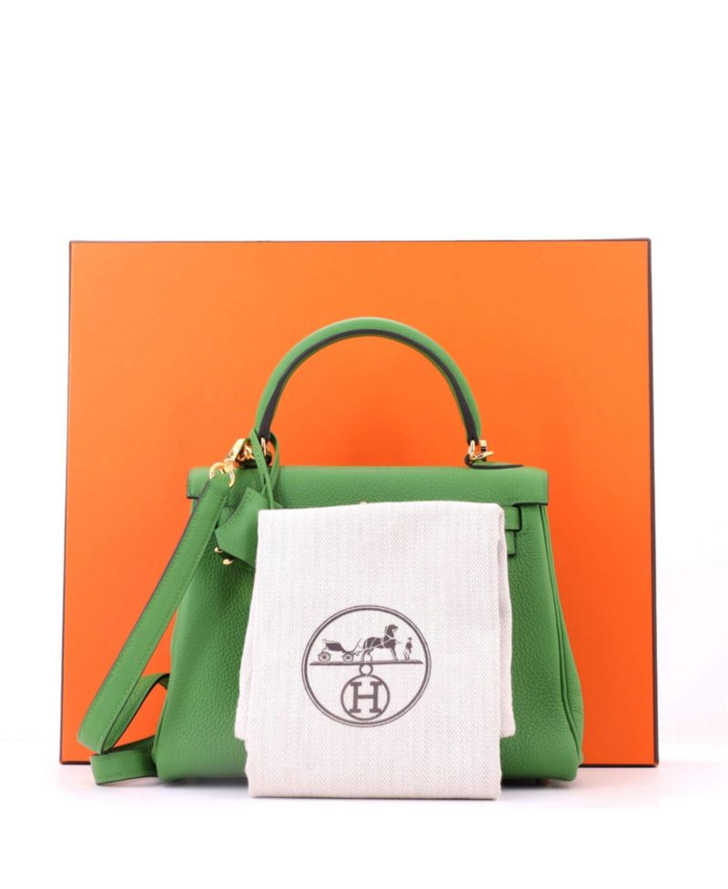 Kelly 25 Handbag Green Togo with Gold Hardware