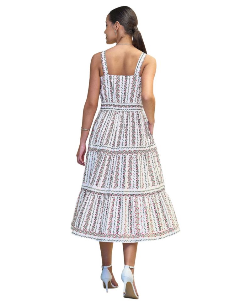 Women's Botanical Stripe Lace Trim Midi Dress