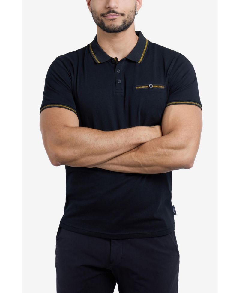 CULTURA Men's Short Sleeves Cotton Polo With Jaquard Rib And Chest Rib Pocket