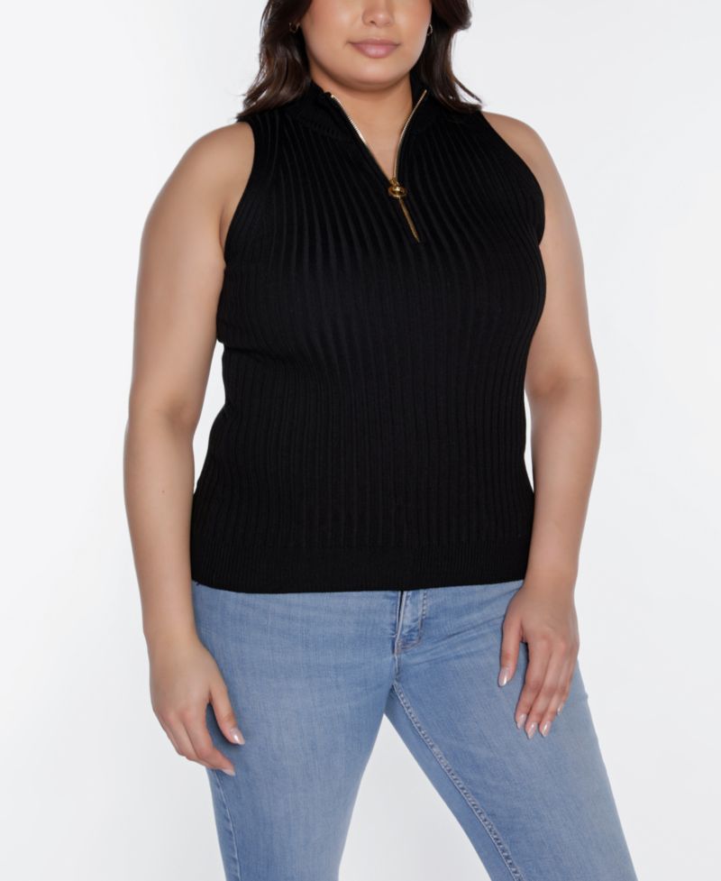 Black Label Plus Size Sleeveless Quarter Zip Sweater