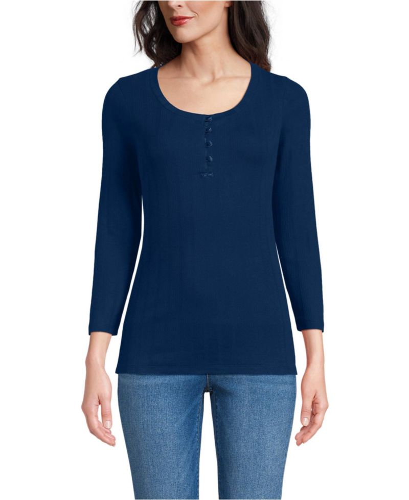 Women's 3/4 Sleeve Variegated Micro Rib Henley