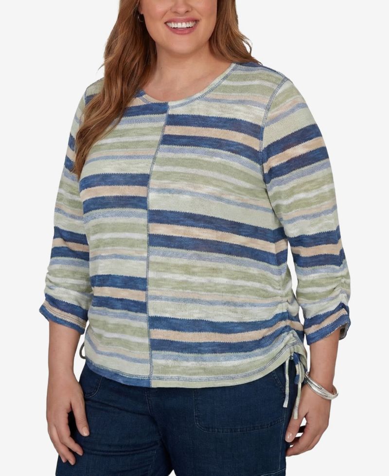 Plus Size Spliced Multi Stripe Knit Top