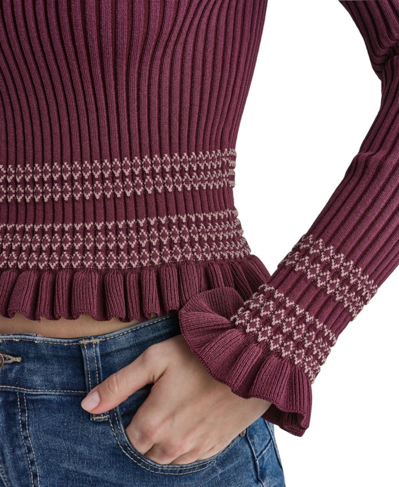Women's Long Sleeve Crewneck Ribbed Knit Sweater