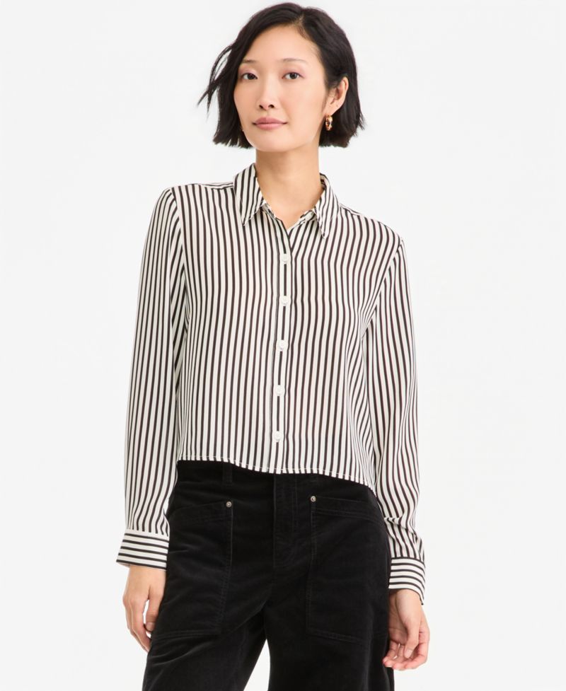 Women's Cropped Button-Down Crepe Shirt