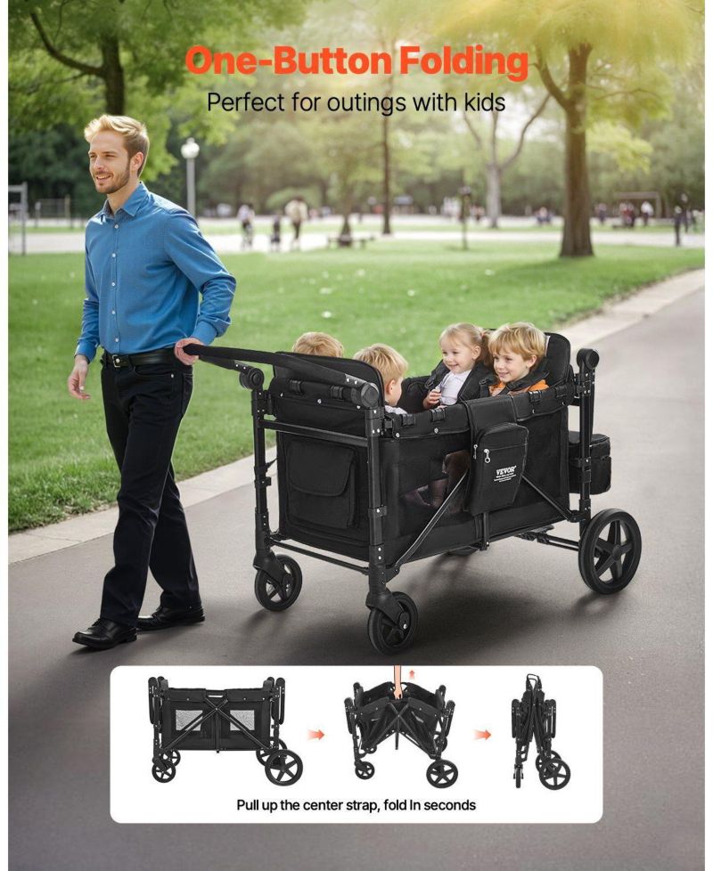 Wagon Stroller for 4 Kids, Adjustable Handle,5-Point Harness, Removable Canopy,330LBS, Camping