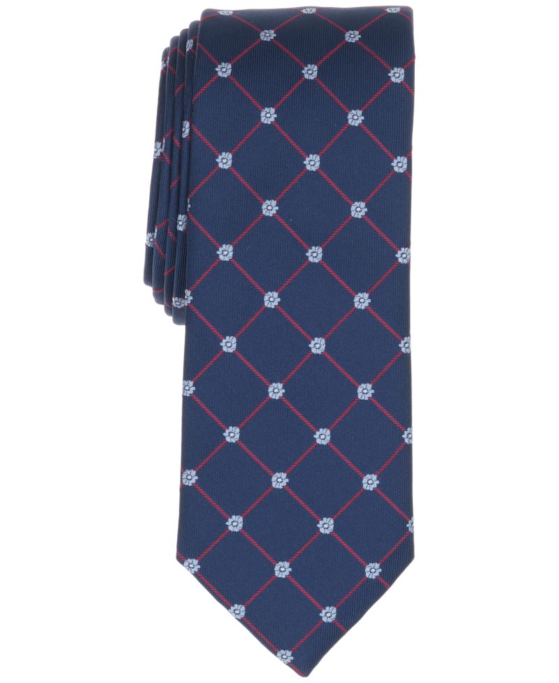 Men's Floral and Club Grid Pattern Tie