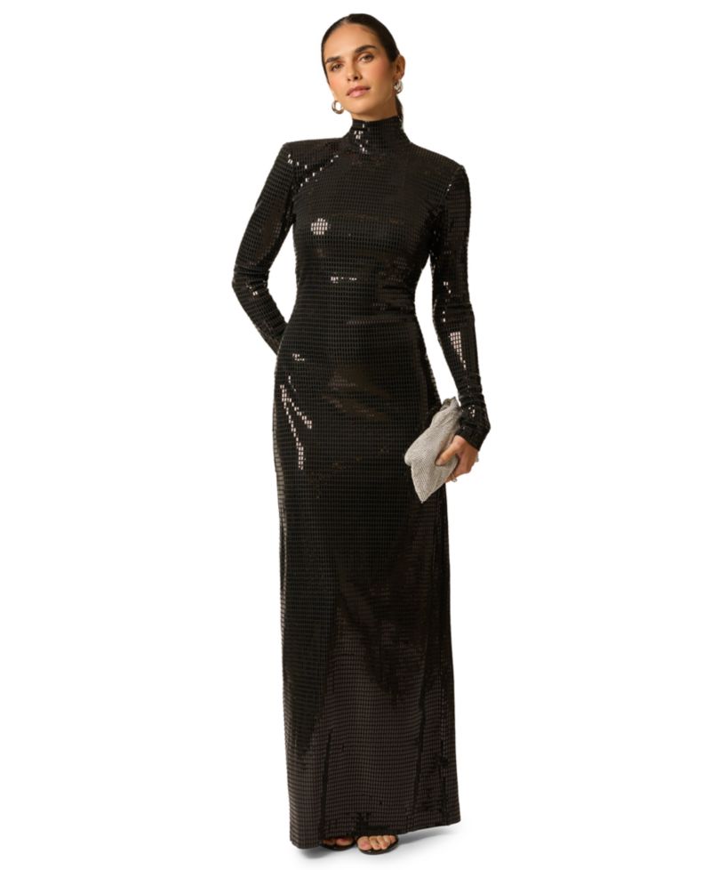 Women's Adrianna Evening Open-Back Sequin Long-Sleeve Gown