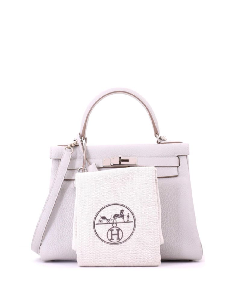 Kelly 28 Handbag Grey Clemence with Palladium Hardware