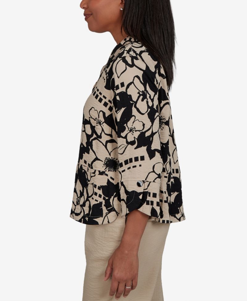 Women's Travel Advisory Geo Floral Button Front Top