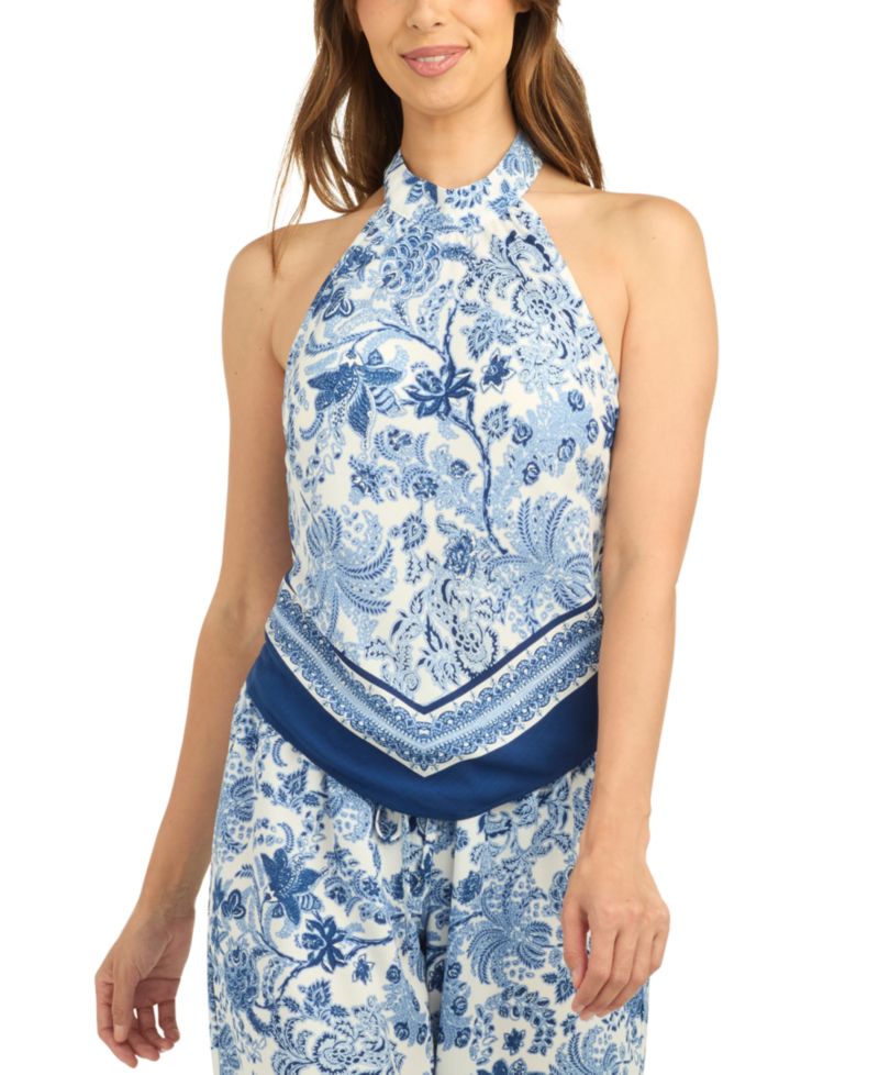 Juniors' Halter Printed Sleeveless Tank Top