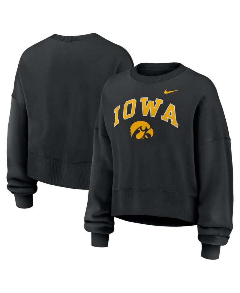 Women's Black Iowa Hawkeyes Oversized Phoenix Arch Pullover Sweatshirt