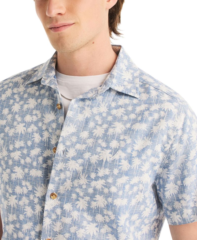 Men's Reverse Palm Tree Printed Linen Short-Sleeve Shirt