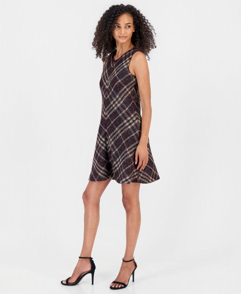 Women's Plaid Tweed A-Line Dress