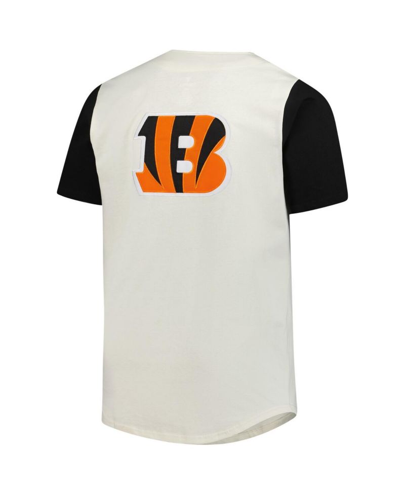 Men's Cream Cincinnati Bengals Full-Button Short Sleeve T-Shirt