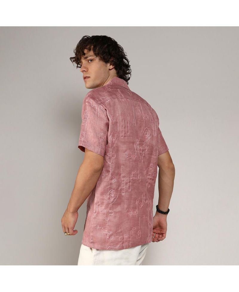 Men's Rouge Pink Embroidered Lined Shirt