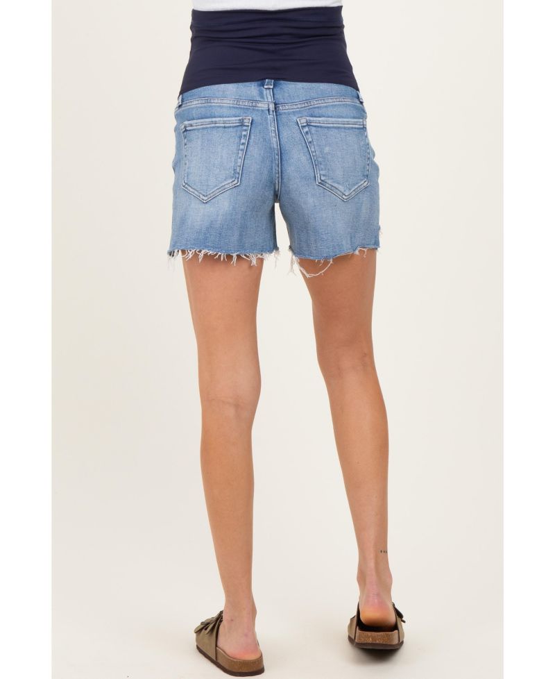 Women's Blue Distressed Frayed Hem Jean Shorts