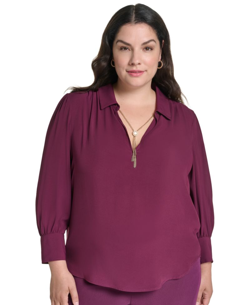 Plus Size Long-Sleeve V-Neck Blouse