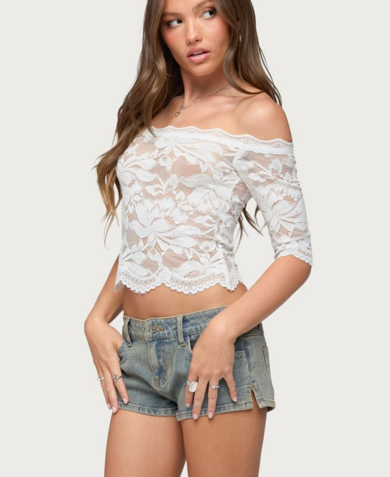 Women's Dyna Off Shoulder Sheer Lace Top