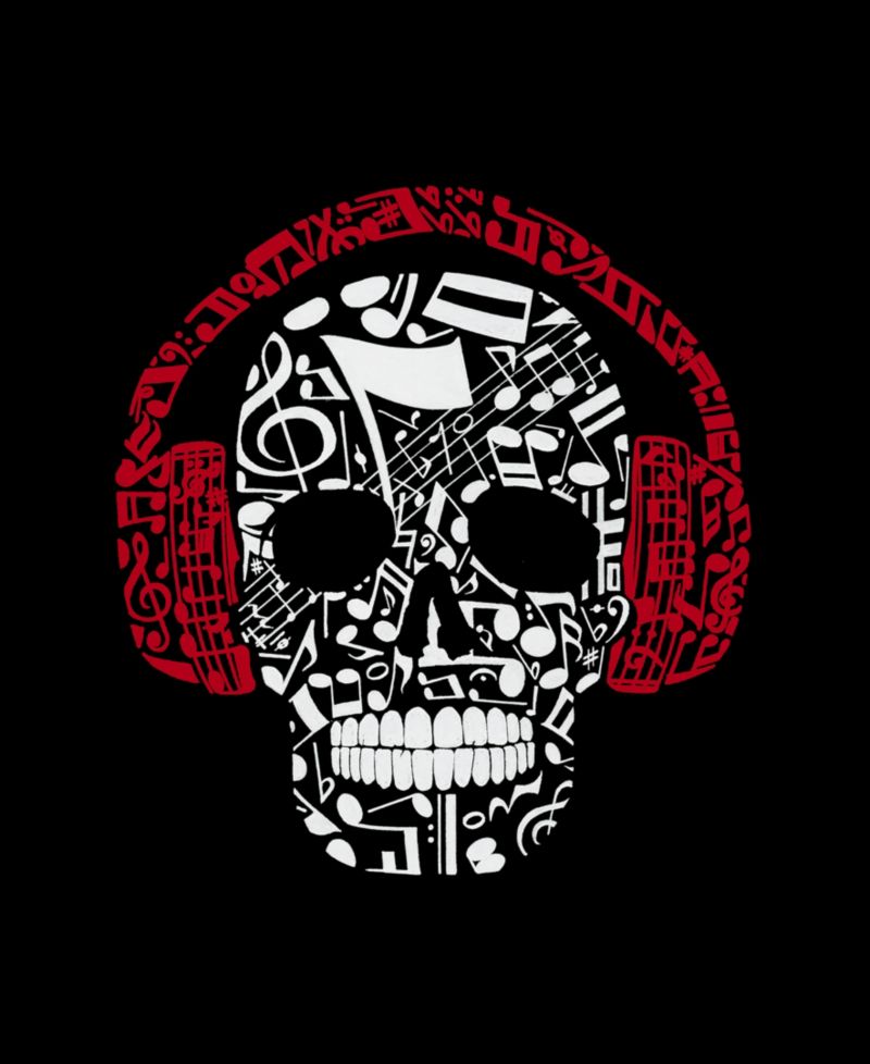 Women's Music Notes Skull Word Art T-shirt