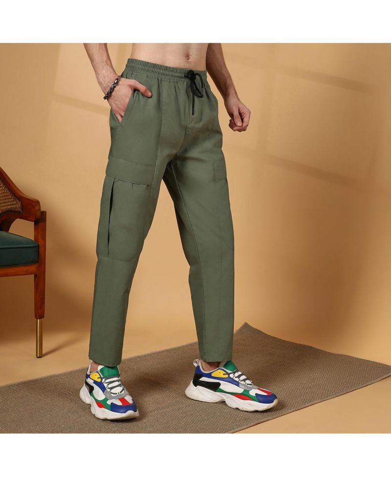 Men's Olive Green Solid Utility Trousers