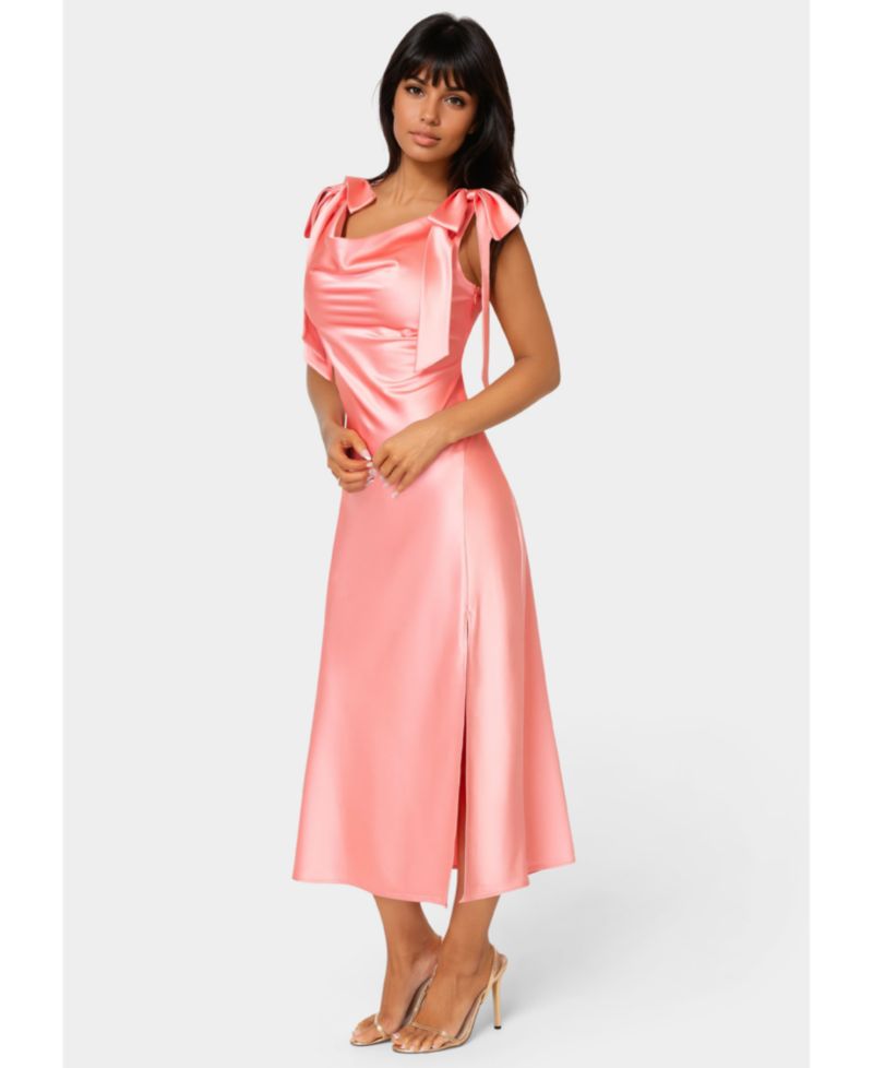 Women's Bow Strap Satin Midi Dress