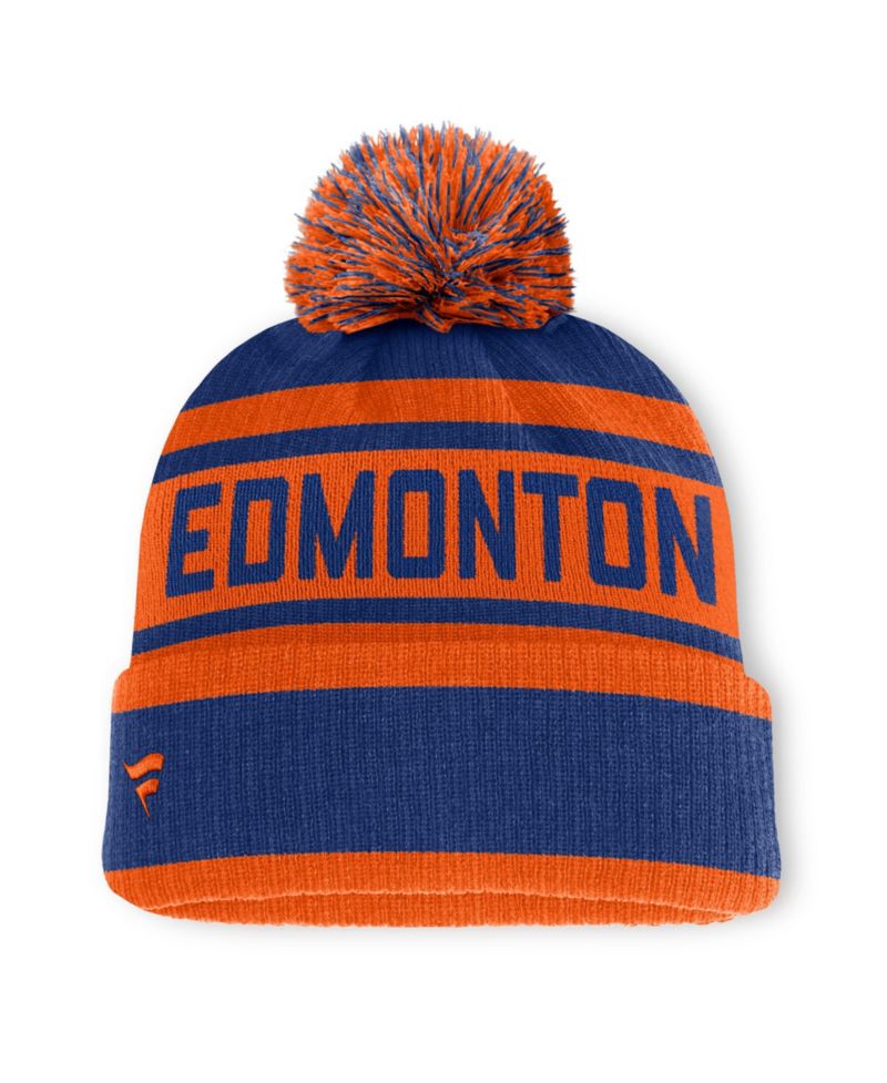 Men's Royal/Orange Edmonton Oilers Fundamental Cuffed Knit Hat with Pom