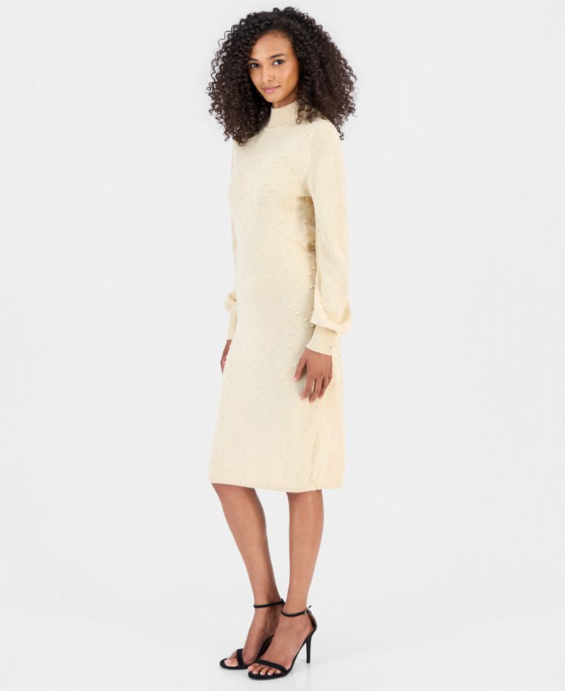 Women's Bobble Diamond Stitch Turtleneck Midi Dress