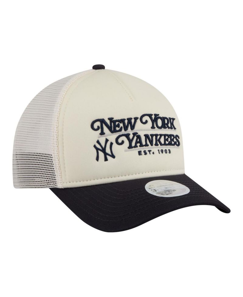 Women's Light Beige/Navy New York Yankees Retro 9FORTY M-Crown A-Frame Trucker Adjustable Hat