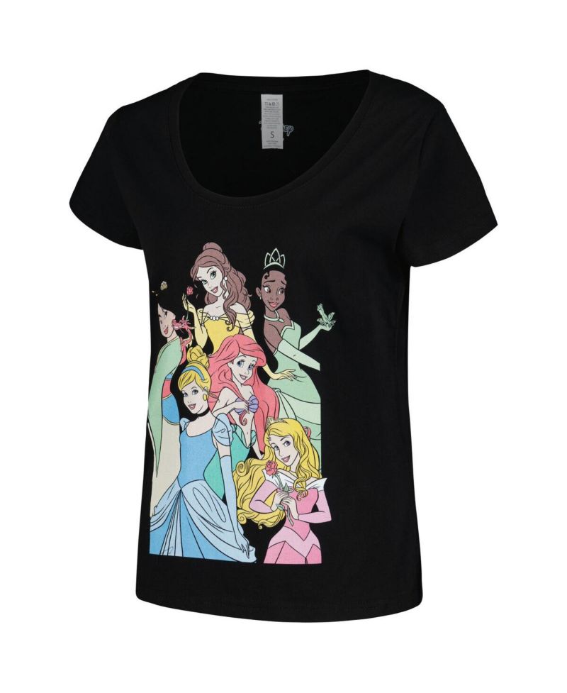 Women's Black Disney Princess Graphic Scoop Neck T-Shirt