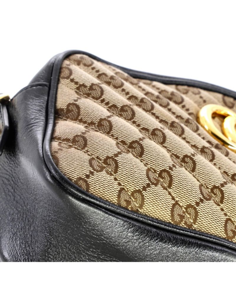 Small GG Marmont Shoulder Bag Diagonal Quilted GG Canvas with Leather