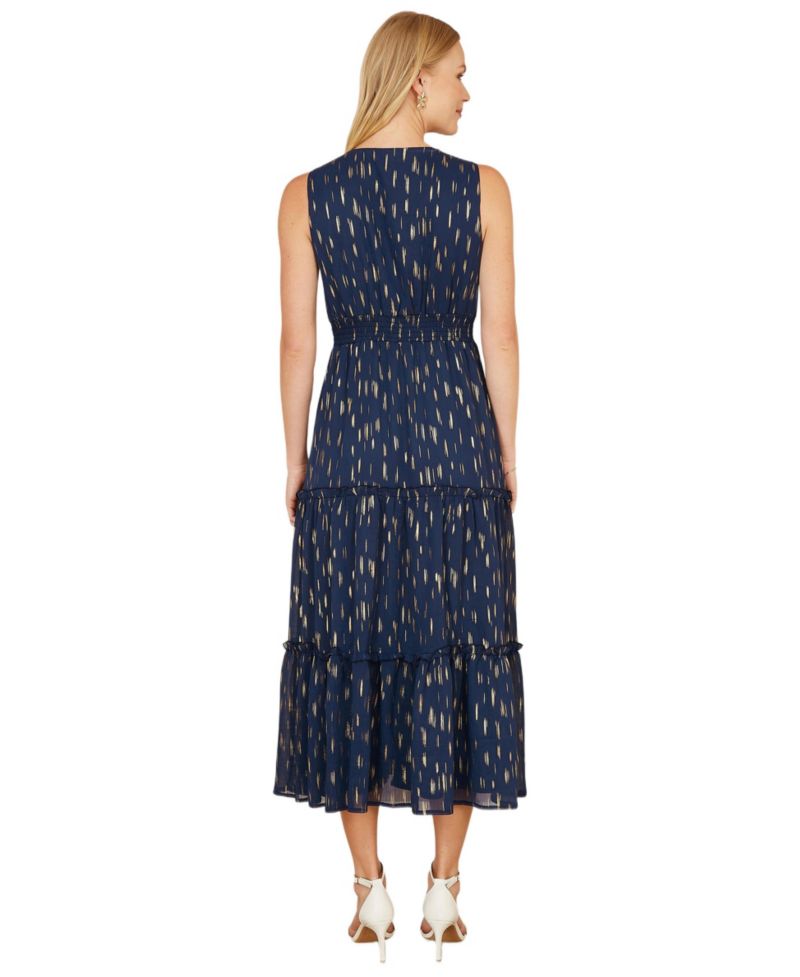 Women's Foil Print Ruched Waist Midi Dress