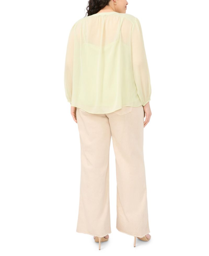 Plus Size Half Placket Shirred Yoke Blouse