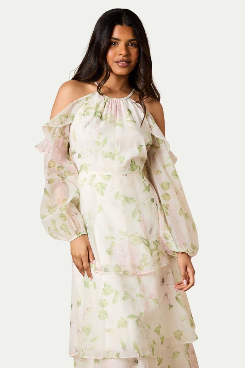 Women's Organza Cold Shoulder Midi Dress