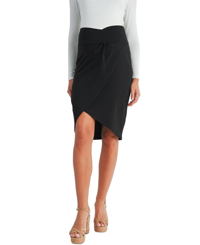 Maternity Wrap-Front Over-the-Belly Pencil Skirt