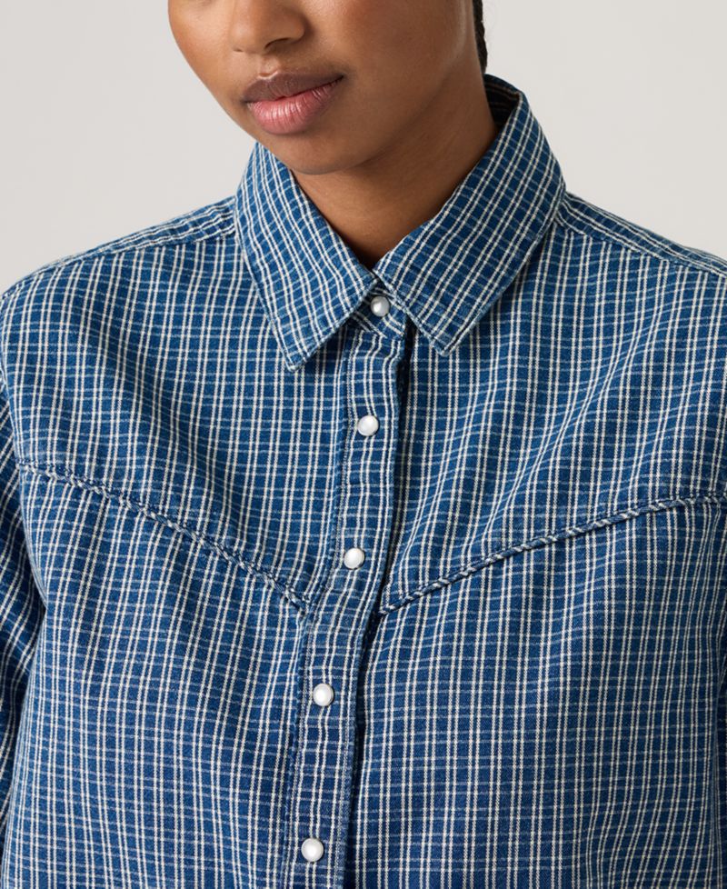 Premium Women's Logan Short-Sleeve Cropped-Fit Denim Shirt