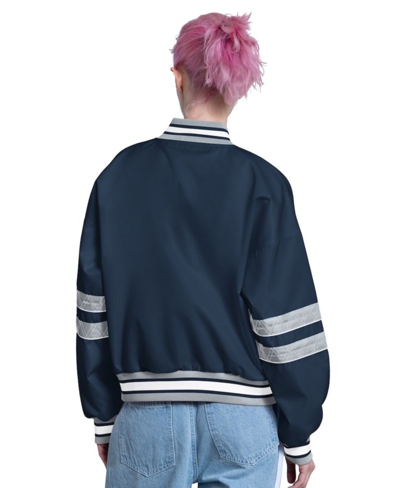Women's Navy New York Yankees Interception Full-Snap Varsity Jacket