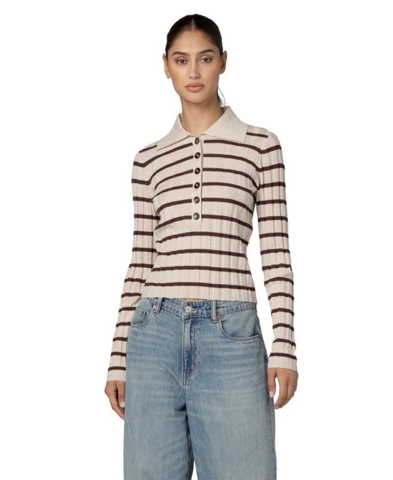 Women's Second Date Knit Stripe Polo Top