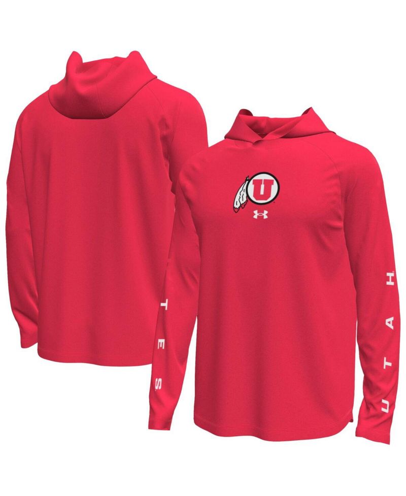 Men's Red Utah Utes Tech Stretch Long-Sleeve Hooded T-Shirt