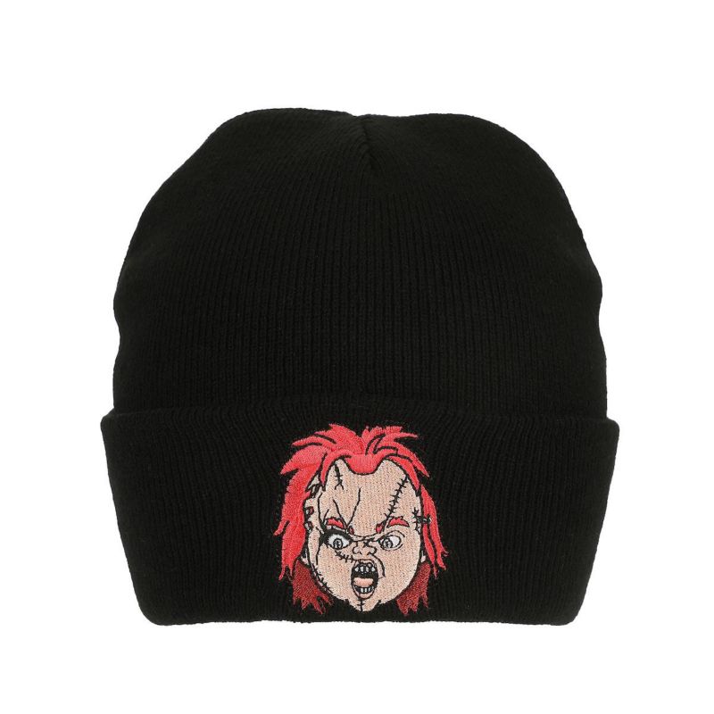 Men's Embroidery Black Acrylic Knit Standard Cuff Beanie