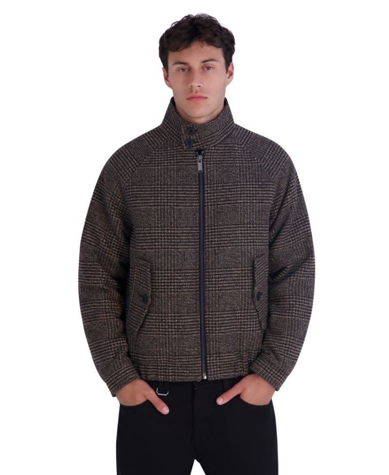 Men's Houndstooth Wool-Blend Bomber Modern-Fit Jacket
