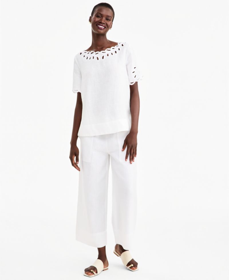 Women's High-Rise Wide-Leg Pull-On Linen Pants