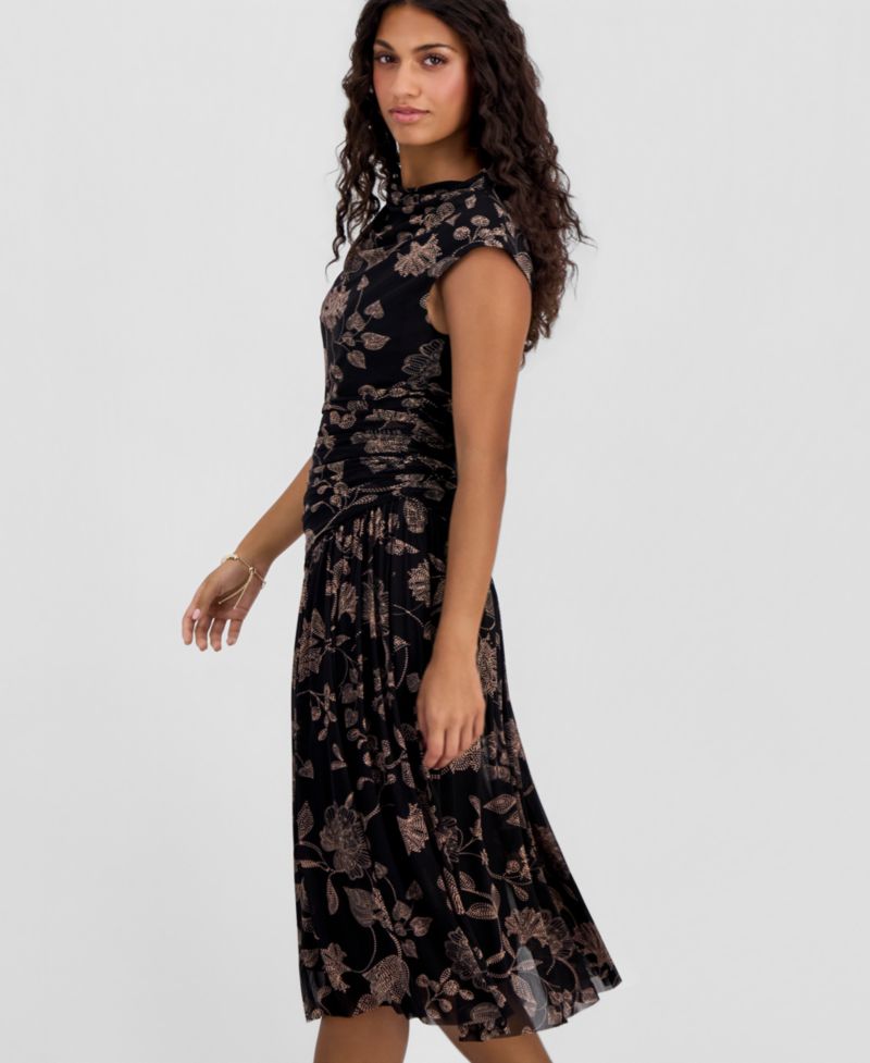 Petite Printed Side-Ruched Midi Dress